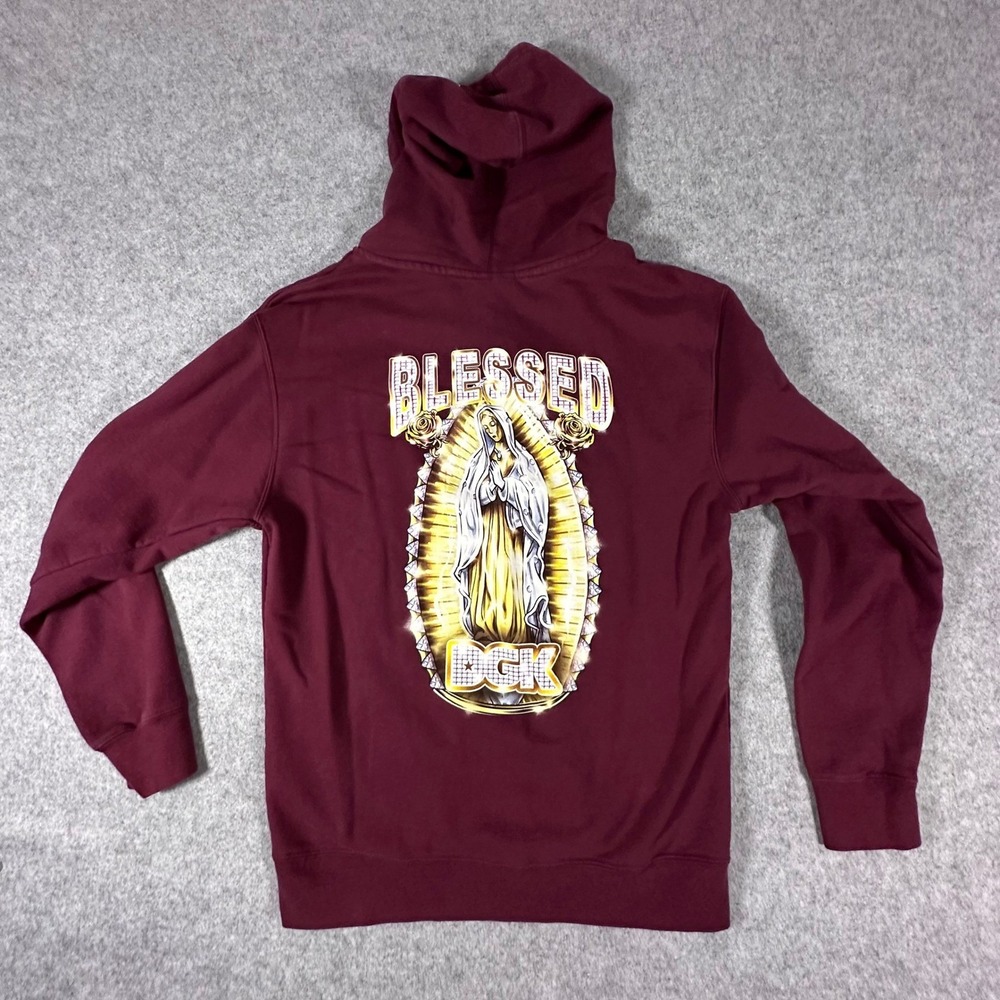DGK Hoodie Maroon Mens Medium Blessed Virgin Mary Graphic Skateboard Pullover